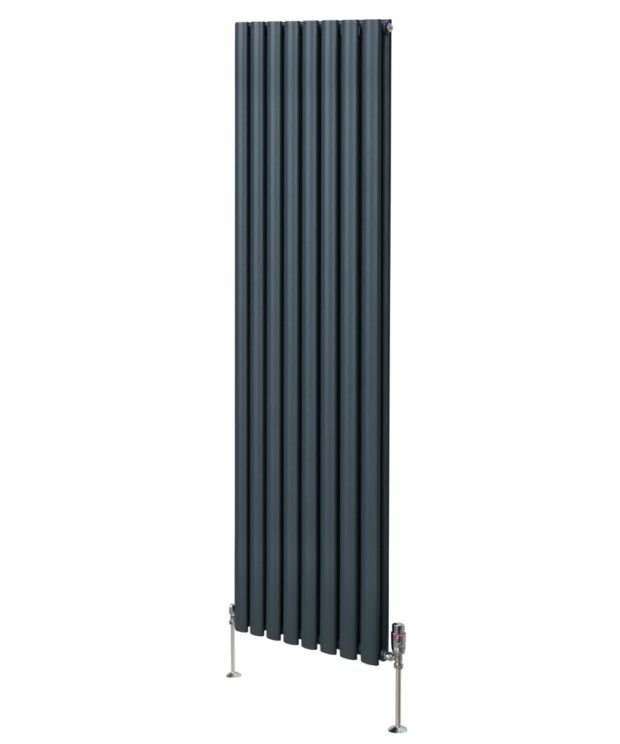 Oval Column Radiator & Valves - 1800mm x 480mm – Anthracite Grey